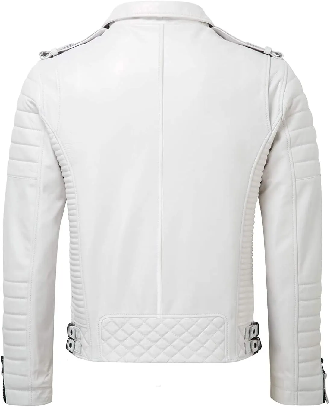 SpazeUp Mens Genuine Leather Quilted Brando Jacket - Asymmetrical Leather Motorcycle Cafe Racer Leather Jacket