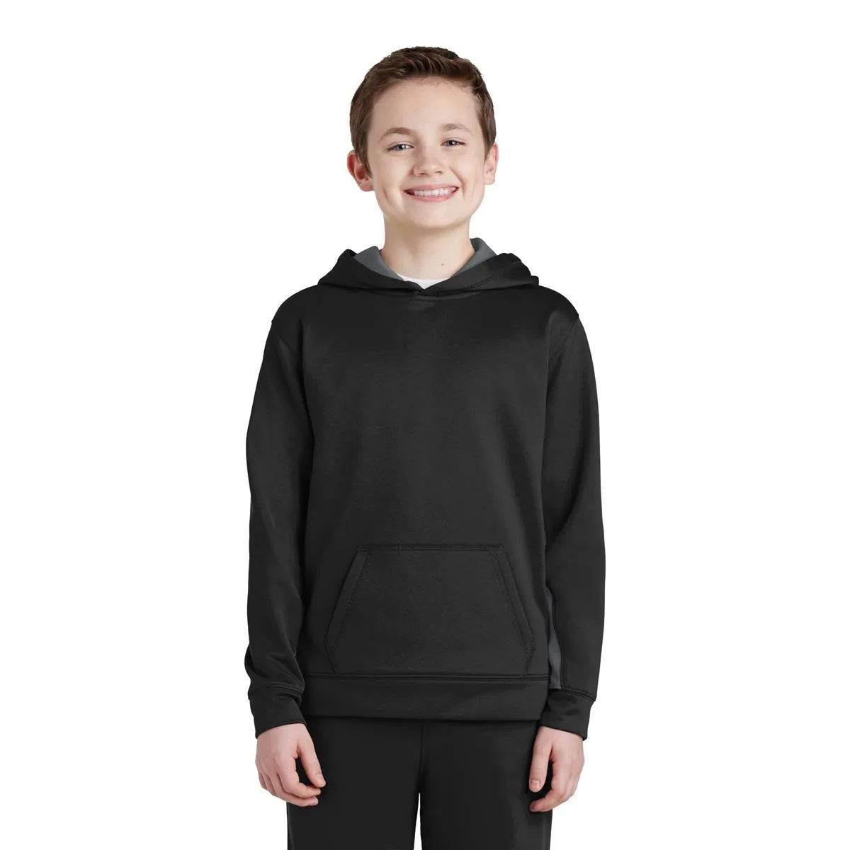 Sport-Tek Youth Black/Dark Smoke Grey Sport-Wick Fleece Colorblock Hooded Pullover