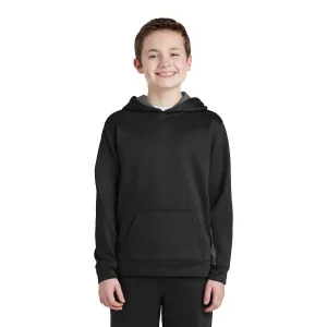 Sport-Tek Youth Black/Dark Smoke Grey Sport-Wick Fleece Colorblock Hooded Pullover