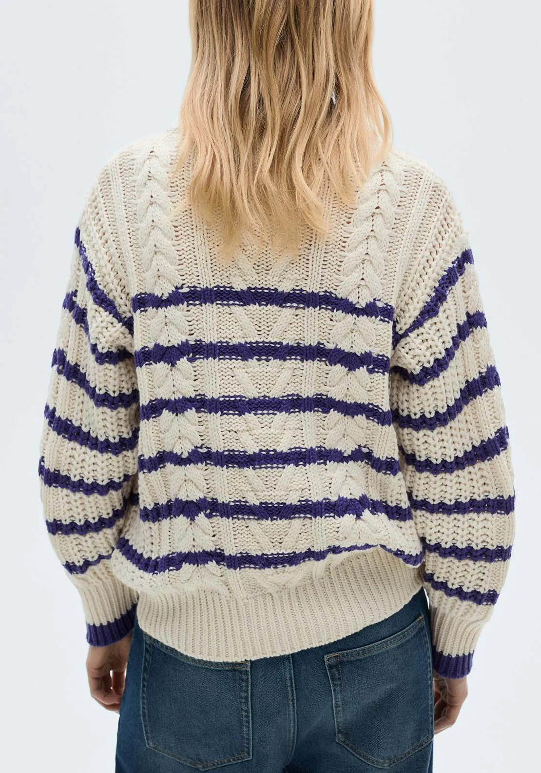 Striped braided sweater - Light Beige