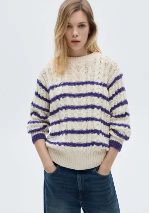 Striped braided sweater - Light Beige