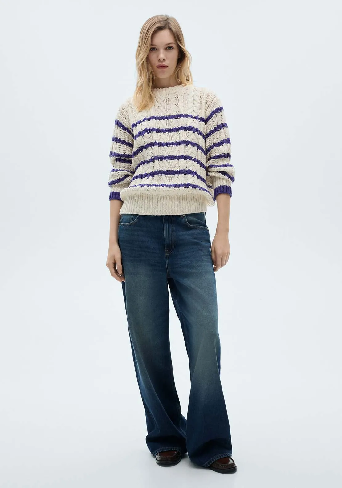 Striped braided sweater - Light Beige
