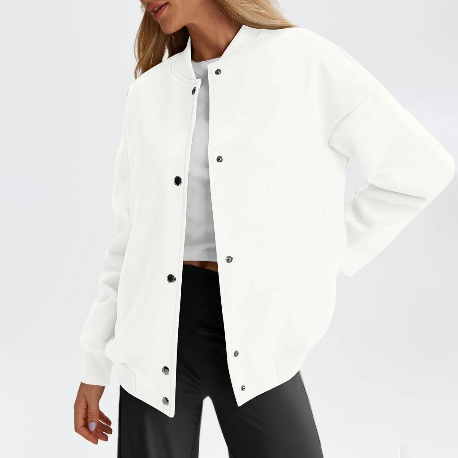 Suede Jacket Women Button Down Bomber Jacket Dressy Casual Varsity Shackets with Pockets Fall Coat Y2k Clothes