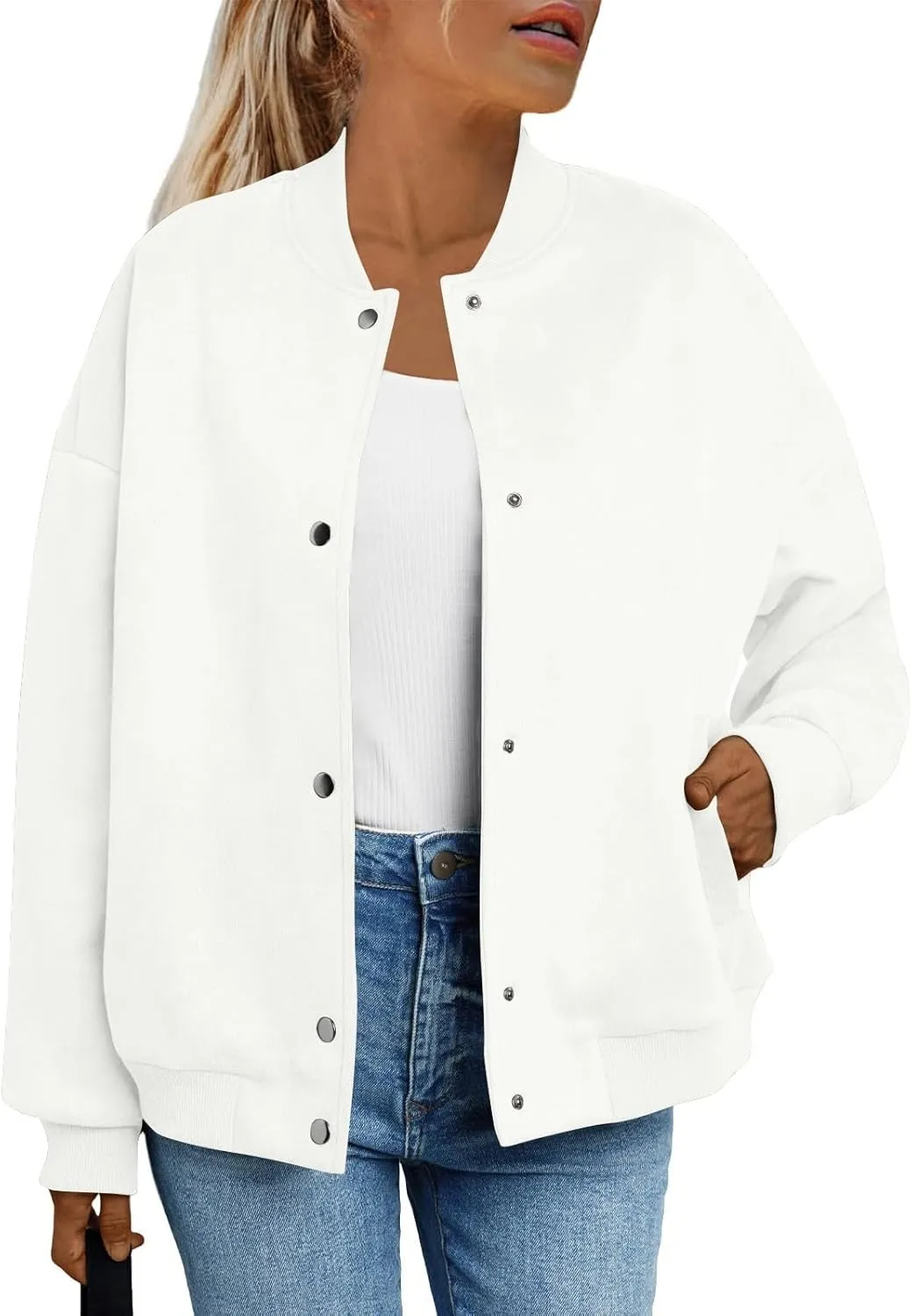 Suede Jacket Women Button Down Bomber Jacket Dressy Casual Varsity Shackets with Pockets Fall Coat Y2k Clothes