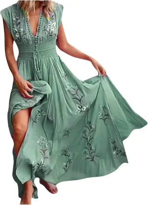 Summer Dresses for Women 2025 Boho Dress Cap Sleeve V Neck The Waist Maxi Dress Floral Elegant Wrap Sundress 2025