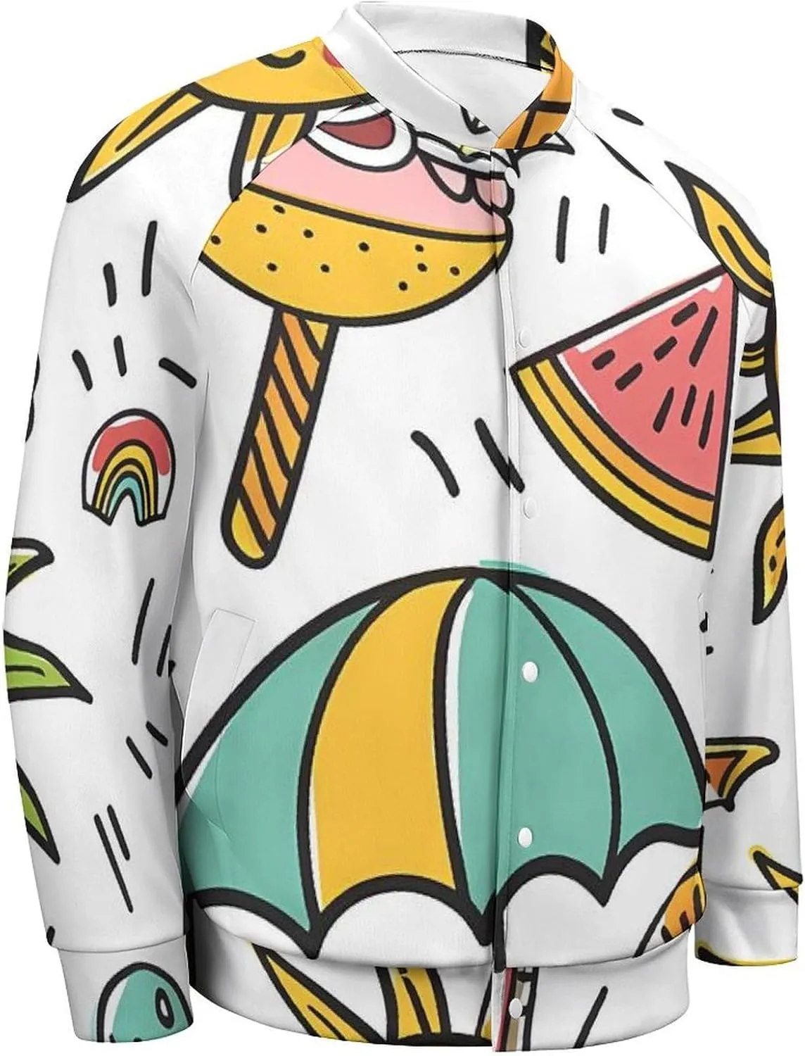 Summer Palm Trees Pineapple Watermelon Lightweight Men's Baseball Jackets Relaxed Fit Varsity Bomber Jacket Windbreaker Coat