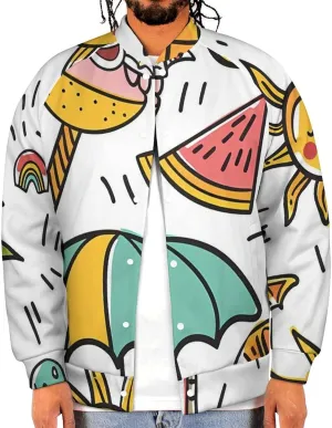 Summer Palm Trees Pineapple Watermelon Lightweight Men's Baseball Jackets Relaxed Fit Varsity Bomber Jacket Windbreaker Coat