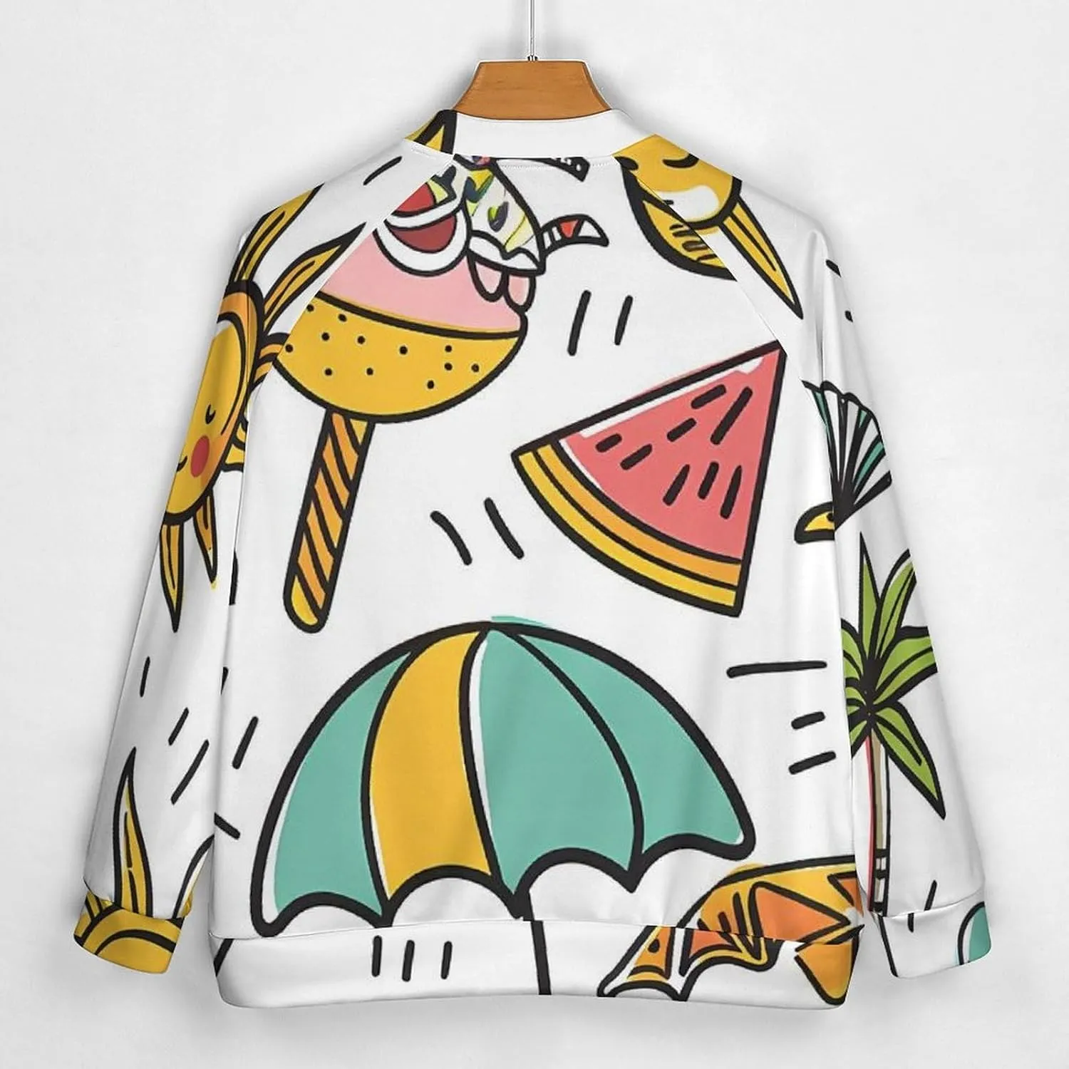 Summer Palm Trees Pineapple Watermelon Lightweight Men's Baseball Jackets Relaxed Fit Varsity Bomber Jacket Windbreaker Coat