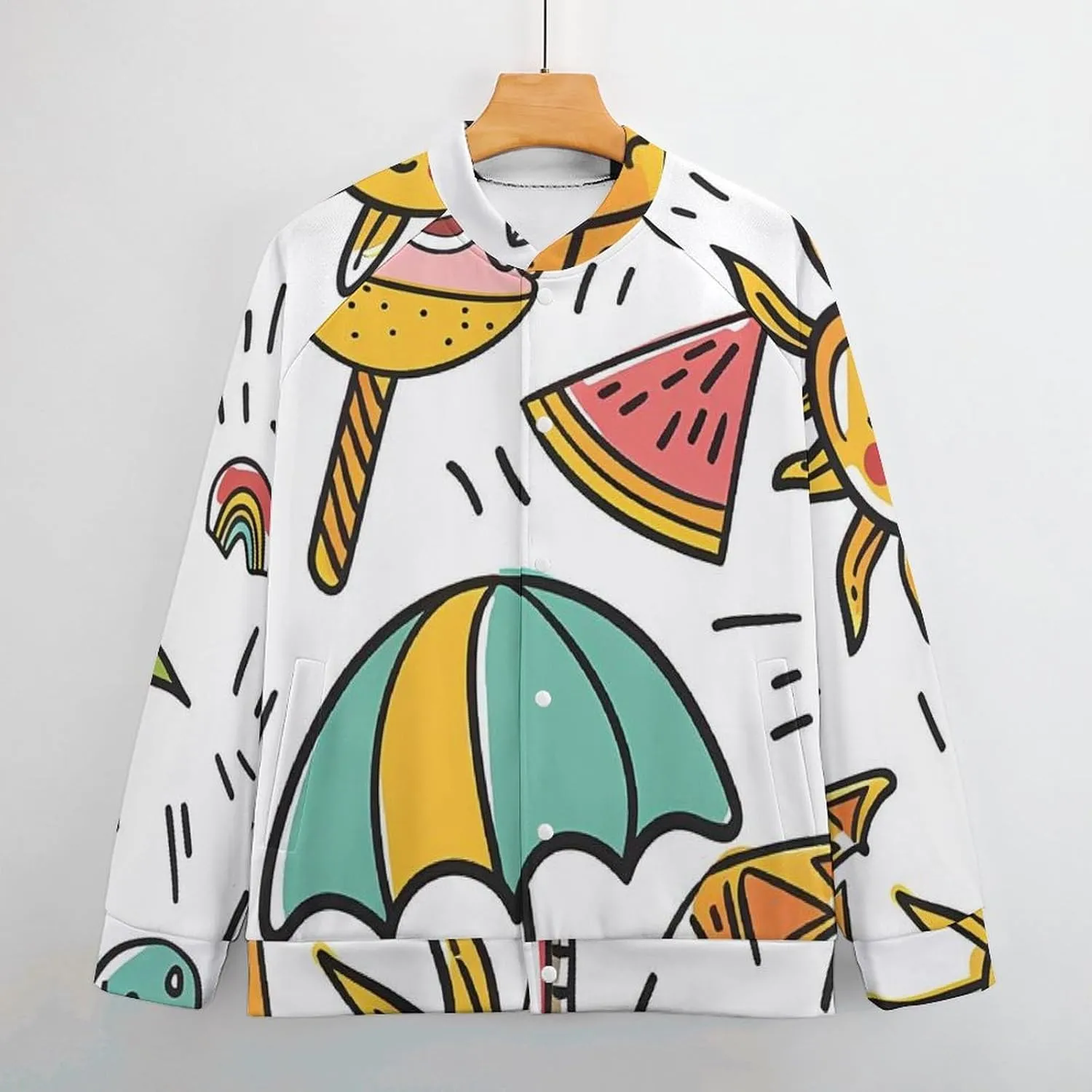 Summer Palm Trees Pineapple Watermelon Lightweight Men's Baseball Jackets Relaxed Fit Varsity Bomber Jacket Windbreaker Coat
