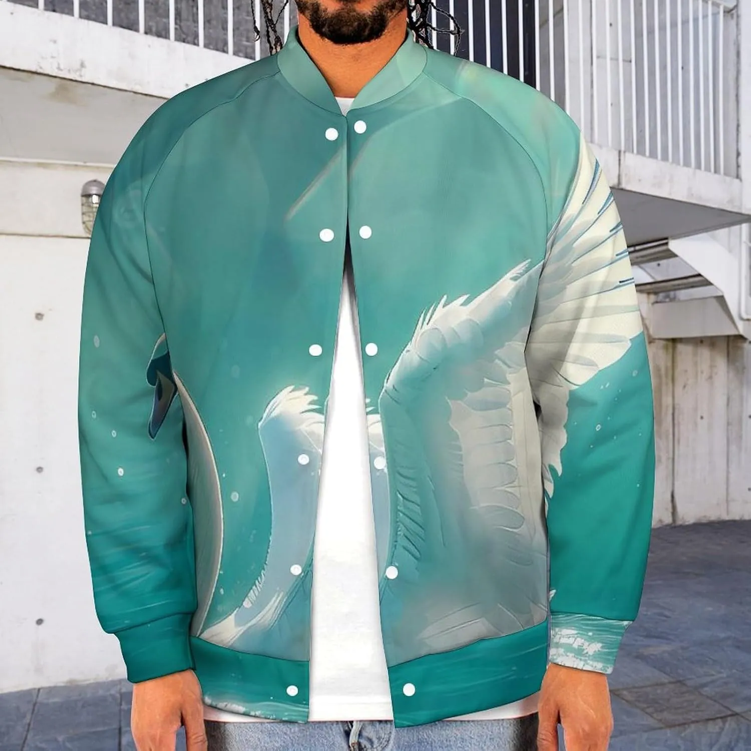 Swan Swimming on The Lake Lightweight Men's Baseball Jackets Relaxed Fit Varsity Bomber Jacket Windbreaker Coat