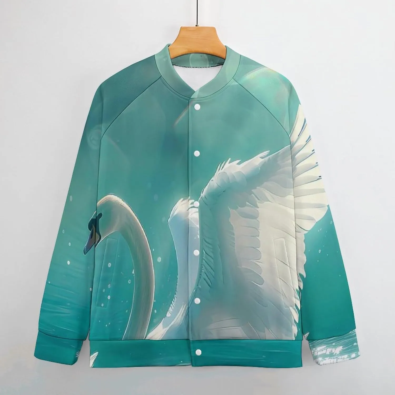 Swan Swimming on The Lake Lightweight Men's Baseball Jackets Relaxed Fit Varsity Bomber Jacket Windbreaker Coat