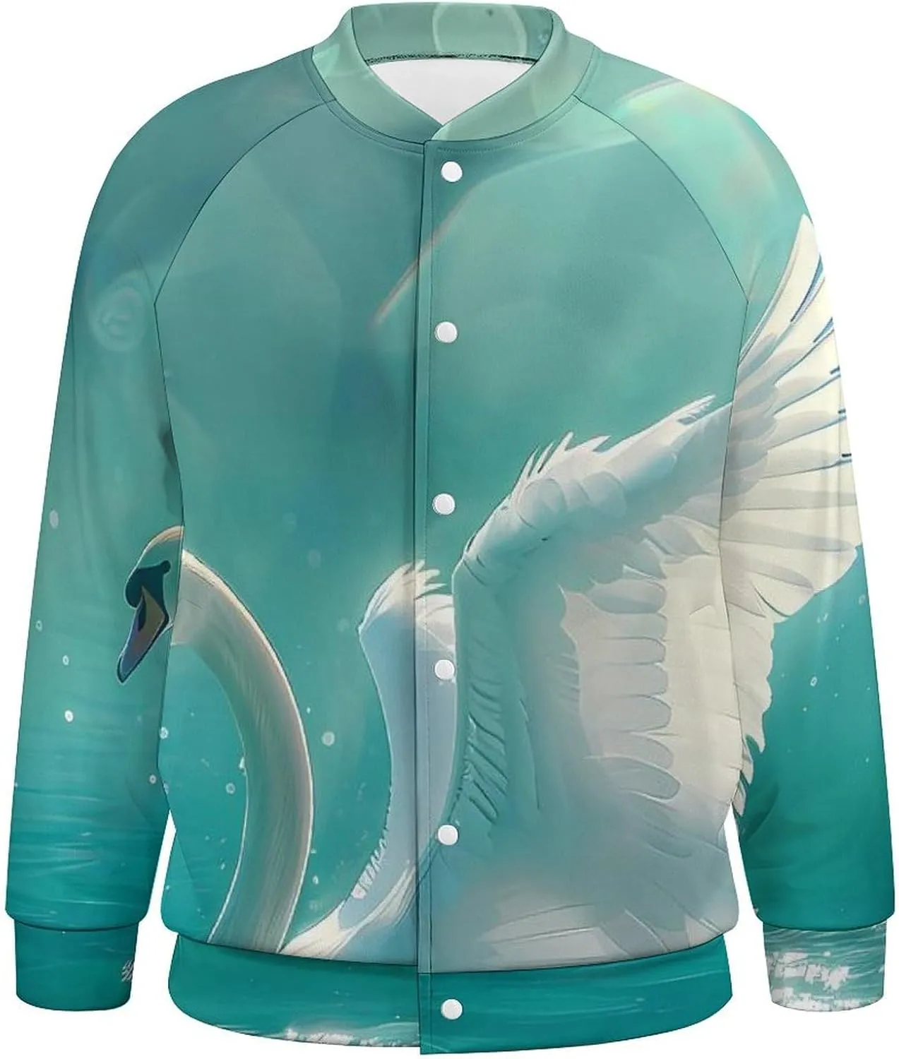 Swan Swimming on The Lake Lightweight Men's Baseball Jackets Relaxed Fit Varsity Bomber Jacket Windbreaker Coat