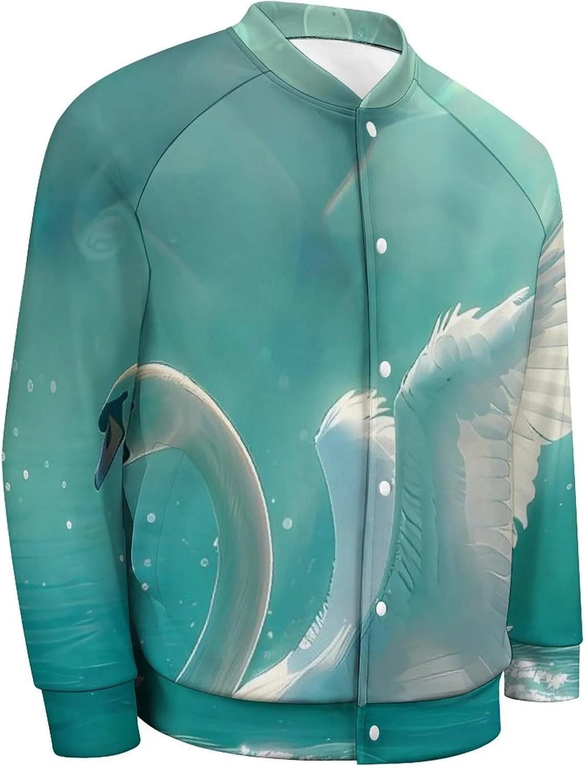 Swan Swimming on The Lake Lightweight Men's Baseball Jackets Relaxed Fit Varsity Bomber Jacket Windbreaker Coat