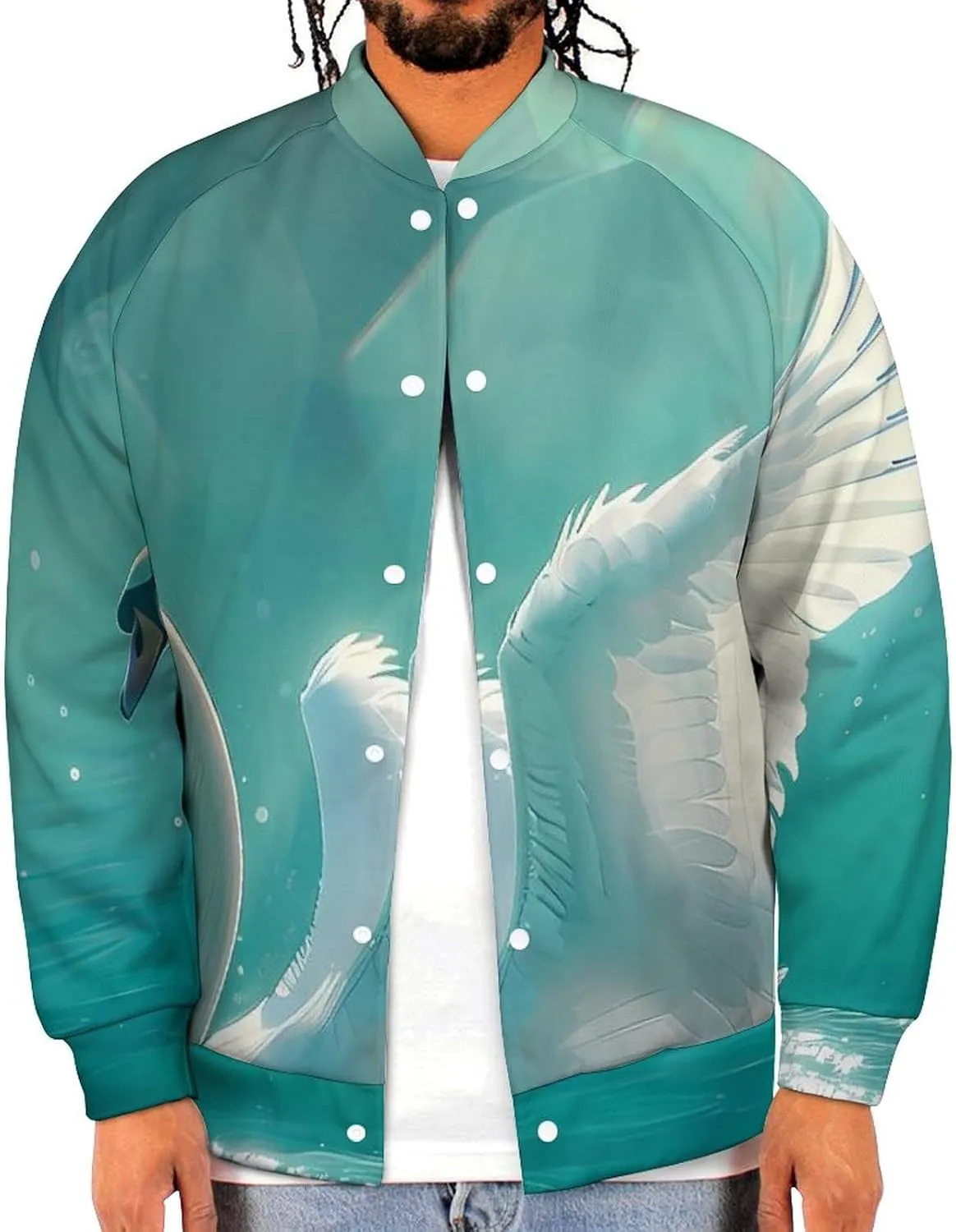 Swan Swimming on The Lake Lightweight Men's Baseball Jackets Relaxed Fit Varsity Bomber Jacket Windbreaker Coat