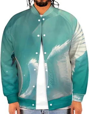 Swan Swimming on The Lake Lightweight Men's Baseball Jackets Relaxed Fit Varsity Bomber Jacket Windbreaker Coat