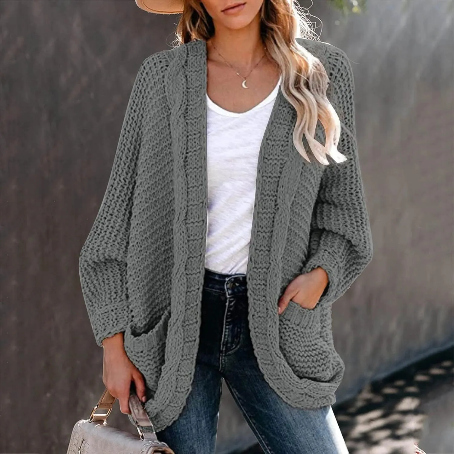 Sweater Cardigan for Women 2024 Chunky Cable Knit Sweaters Open Front Lightweight Trendy Fall Outfits