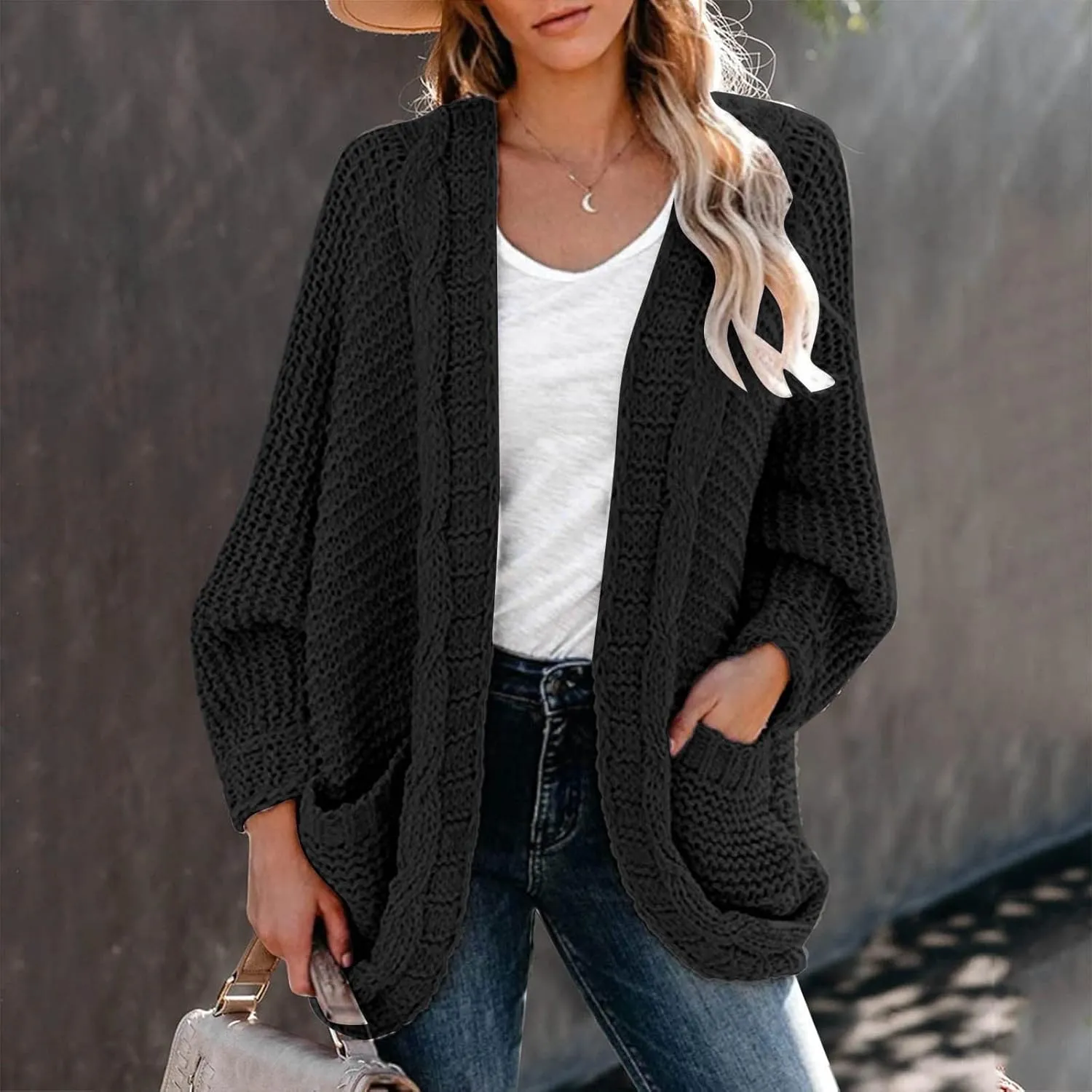 Sweater Cardigan for Women 2024 Chunky Cable Knit Sweaters Open Front Lightweight Trendy Fall Outfits