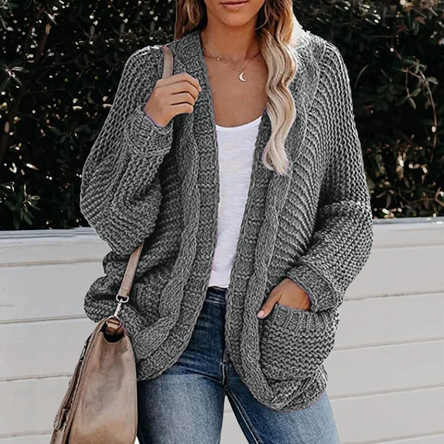Sweater Cardigan for Women 2024 Chunky Cable Knit Sweaters Open Front Lightweight Trendy Fall Outfits