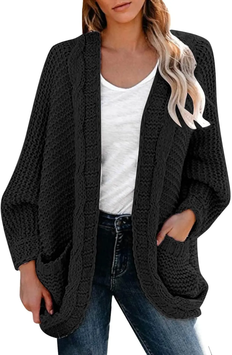 Sweater Cardigan for Women 2024 Chunky Cable Knit Sweaters Open Front Lightweight Trendy Fall Outfits
