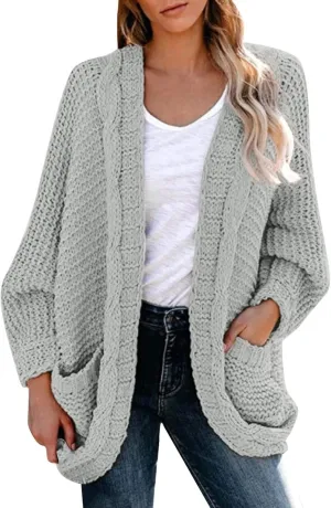 Sweater Cardigan for Women 2024 Chunky Cable Knit Sweaters Open Front Lightweight Trendy Fall Outfits
