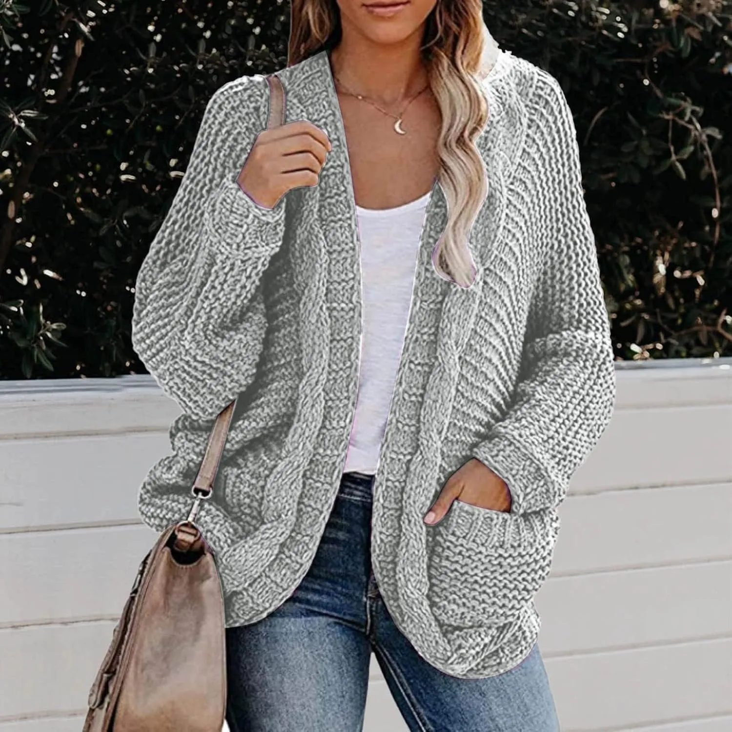 Sweater Cardigan for Women 2024 Chunky Cable Knit Sweaters Open Front Lightweight Trendy Fall Outfits