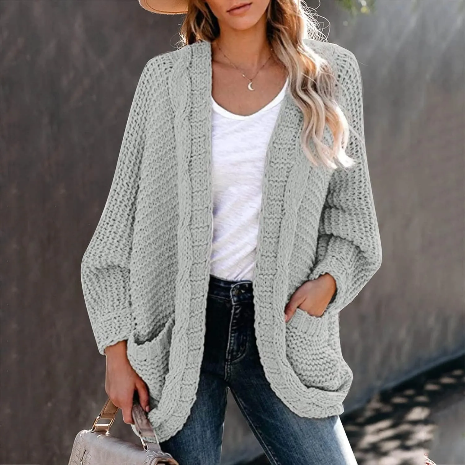 Sweater Cardigan for Women 2024 Chunky Cable Knit Sweaters Open Front Lightweight Trendy Fall Outfits