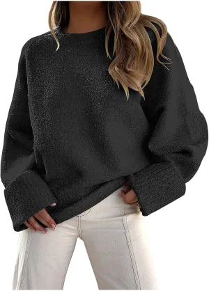 Sweater for Women Chunky Knit Crew Neck Solid Color Long Sleeve Casual Loose Fit Soft Sweaters Tops