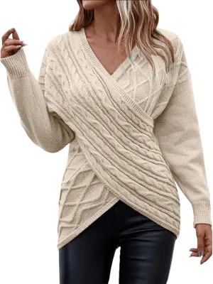 Sweater for Women Chunky Knit Solid Color V Neck Long Sleeve Soft Lightweight Casual Pullover Tops