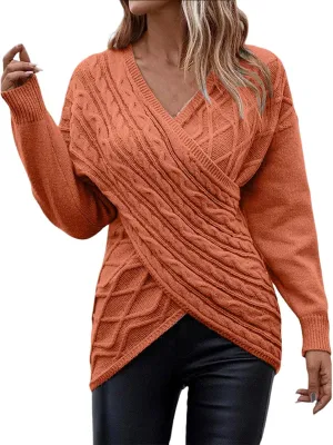 Sweater for Women Chunky Knit Solid Color V Neck Long Sleeve Soft Lightweight Casual Pullover Tops