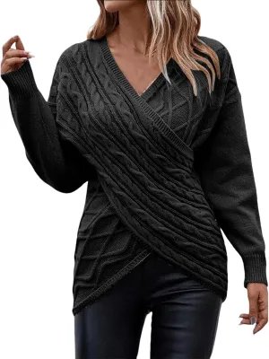 Sweater for Women Chunky Knit Solid Color V Neck Long Sleeve Soft Lightweight Casual Pullover Tops