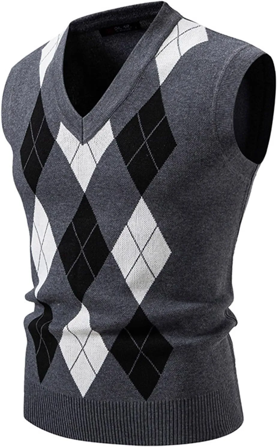 Sweater Vests for Men Argyle Knitted Warm Sleeveless Jumper Knitwear V Neck Slim Fit Casual Plus Size Waistcoat