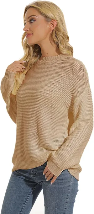 Sweaters for Women Chunky Knit Solid Color Crew Neck Long Sleeve Soft Lightweight Casual Jumper Tops