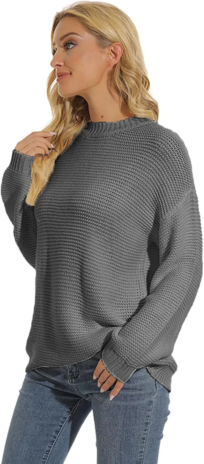 Sweaters for Women Chunky Knit Solid Color Crew Neck Long Sleeve Soft Lightweight Casual Jumper Tops