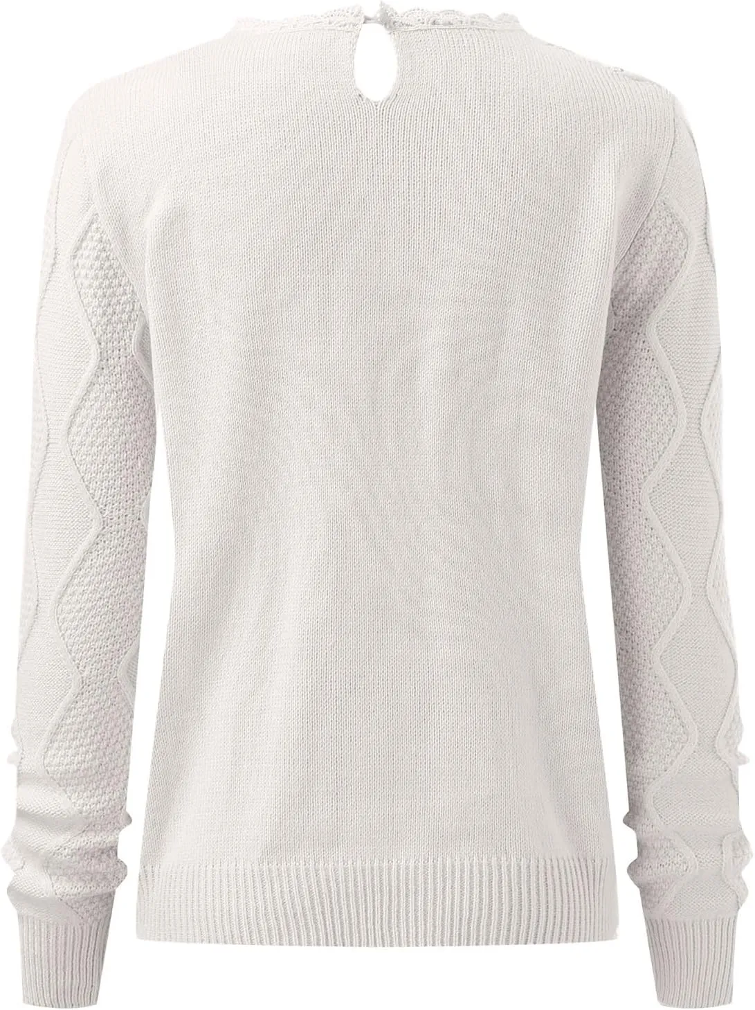 Sweaters for Women Trendy Chunky Lace Knit Solid Color Crew Neck Long Sleeve Casual Loose Fit Soft Pullover Tops