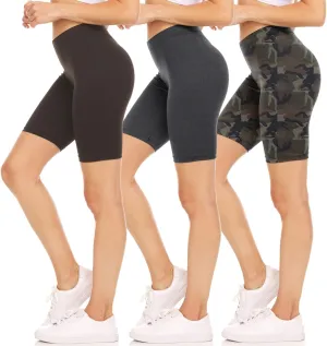 Sweet Hearts 3 Pack Biker Shorts for Women- Elastic Waist Spandex Anti-Chafing Running Gym Workout Yoga Shorts Made in USA