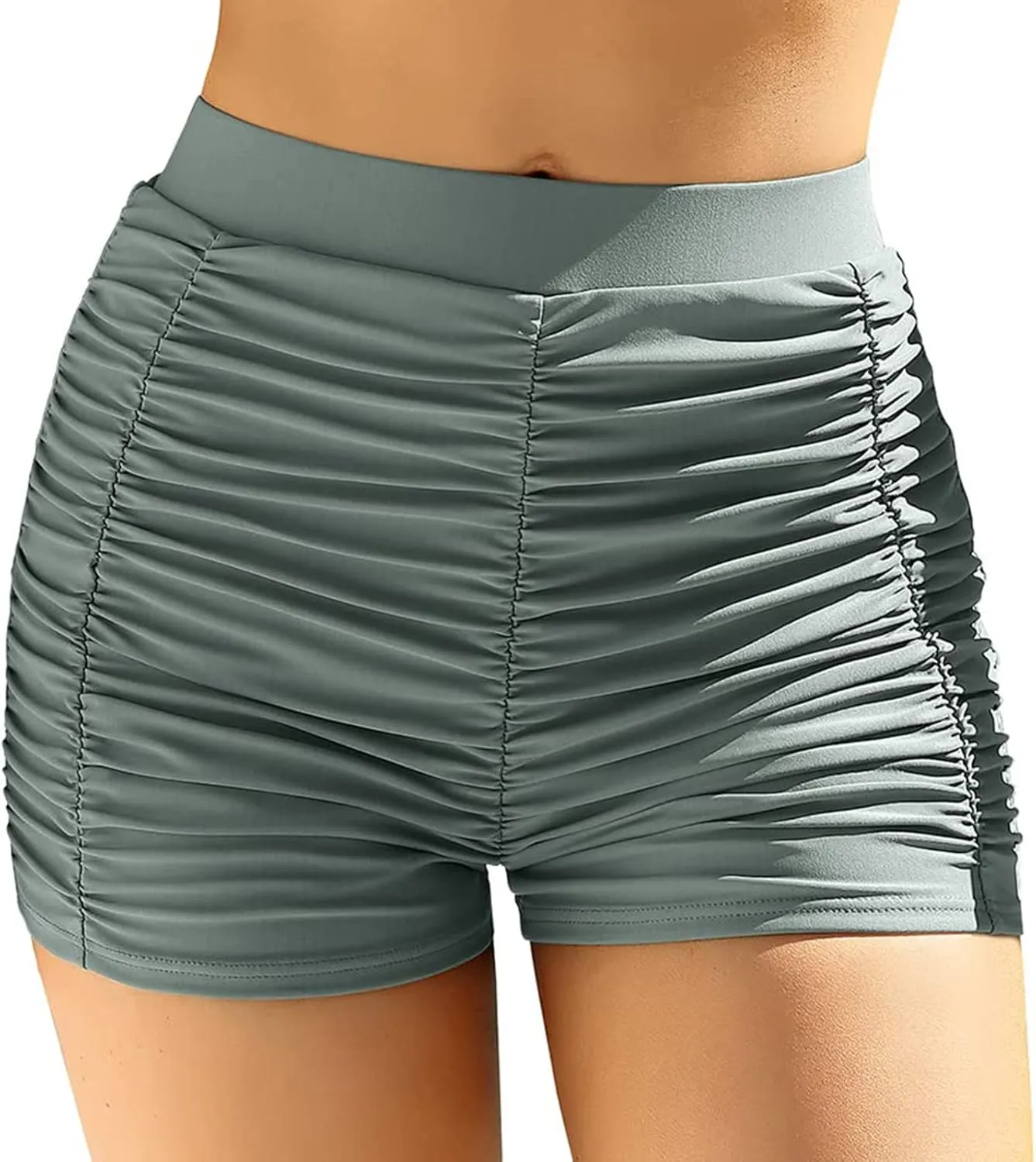 Swim Shorts Women High Waist Bikini Bottoms Swim Beach Shorts Ruched Bottom