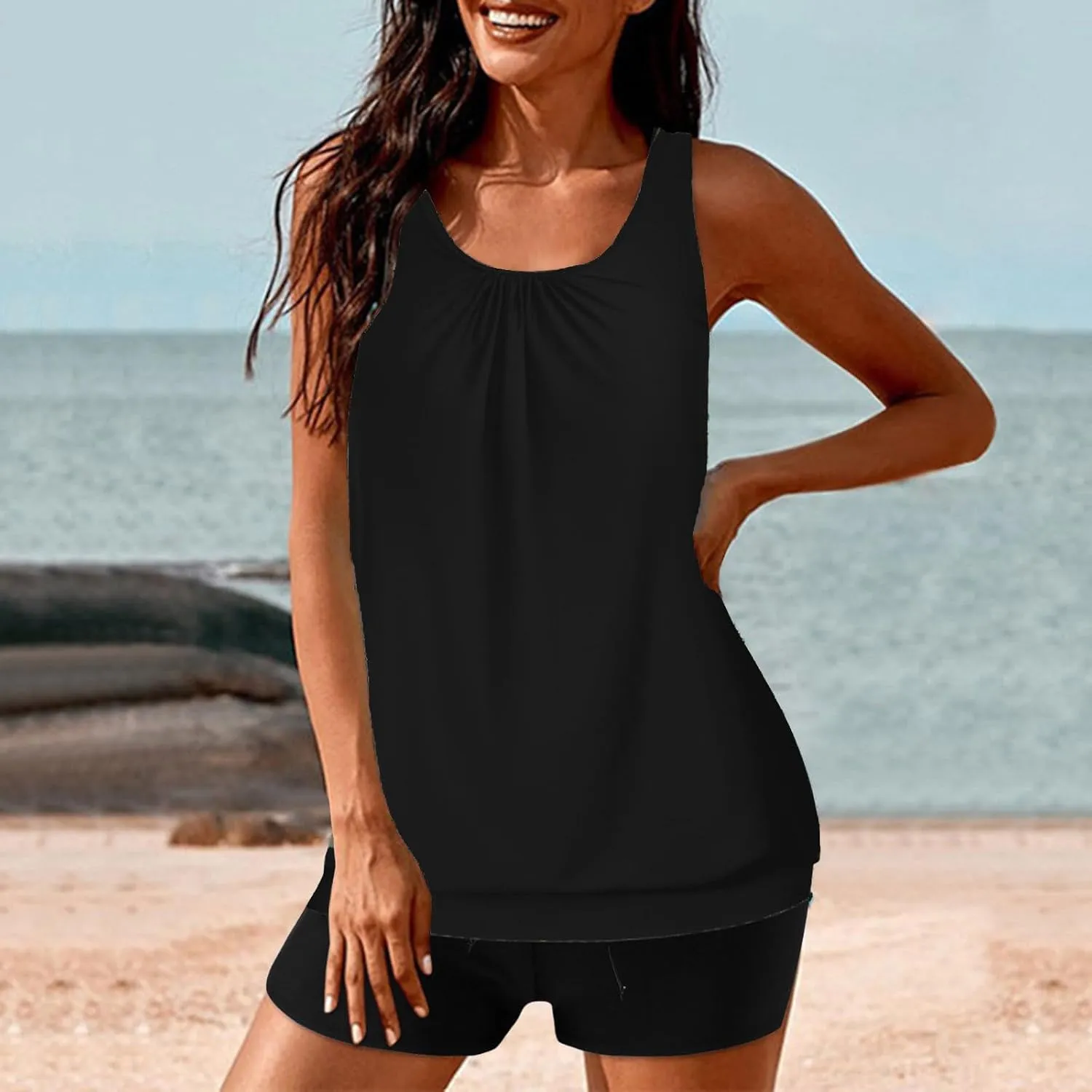 Tankini Swimsuits for Women Tummy Control Blouson Swim Tank Top with Shorts Modest 2 Piece Bathing Suit 2025 Swimwear