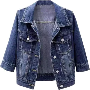 Thatrich Cropped Denim Jacket for Women Denim Jackets Slim Button Down Coats Casual Lightweight Overcoat Fall Trendy Outfits