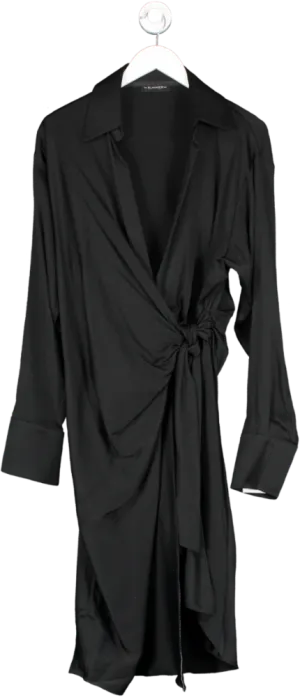 The Summer Edit Black Esme Hammered Silk Wrap Shirt Dress UK S