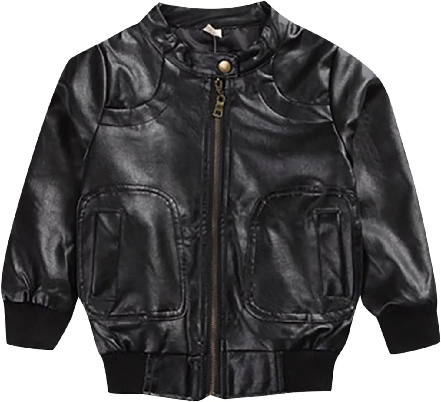 Toddler Leather Jacket Boys Stand Collar Leather Jackets Kids Spring Faux Leather Motorcycle Coats with Pockets