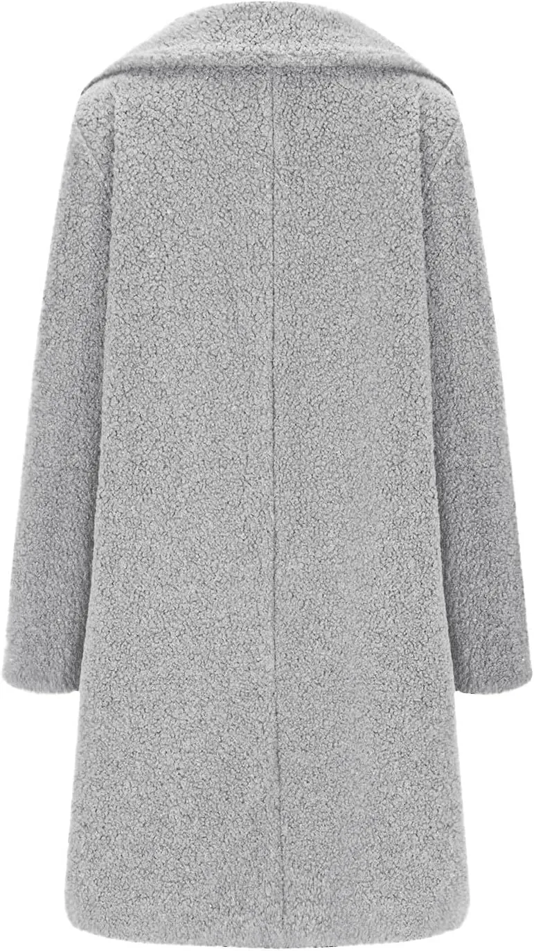 Trench Coat for Women 2024 Fuzzy Fleece Long Coat Notch Lapel Pea Coat Open Front Cardigan Fall Winter Outfitsa