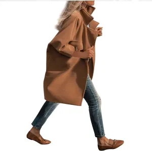 Trench Coat for Women 2024 Single Breasted Wool Coat Notch Lapel Jacket Plus Size Pea Coat Long Trendy Winter Coat