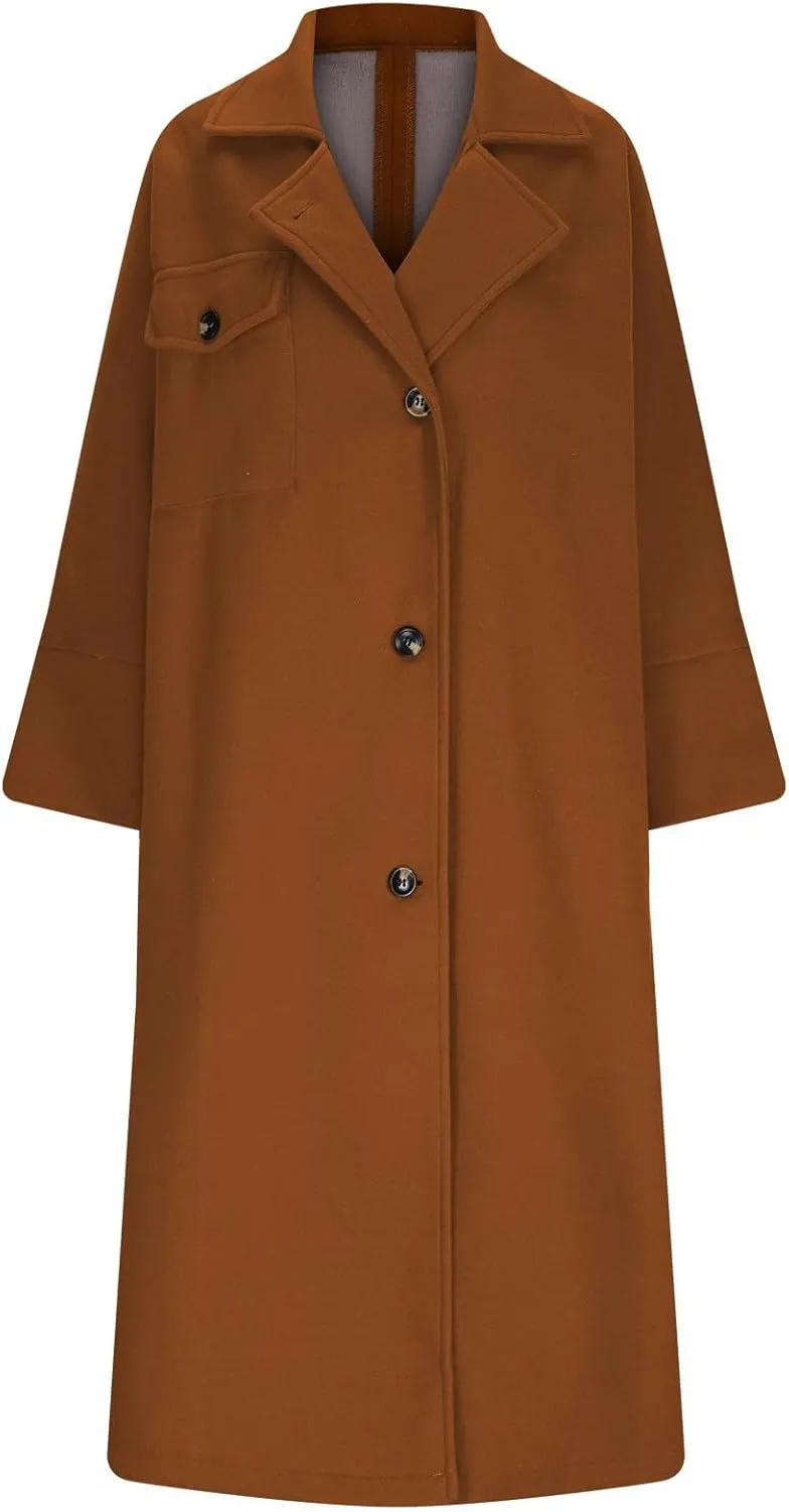 Trench Coat for Women 2024 Single Breasted Wool Coat Notch Lapel Jacket Plus Size Pea Coat Long Trendy Winter Coat