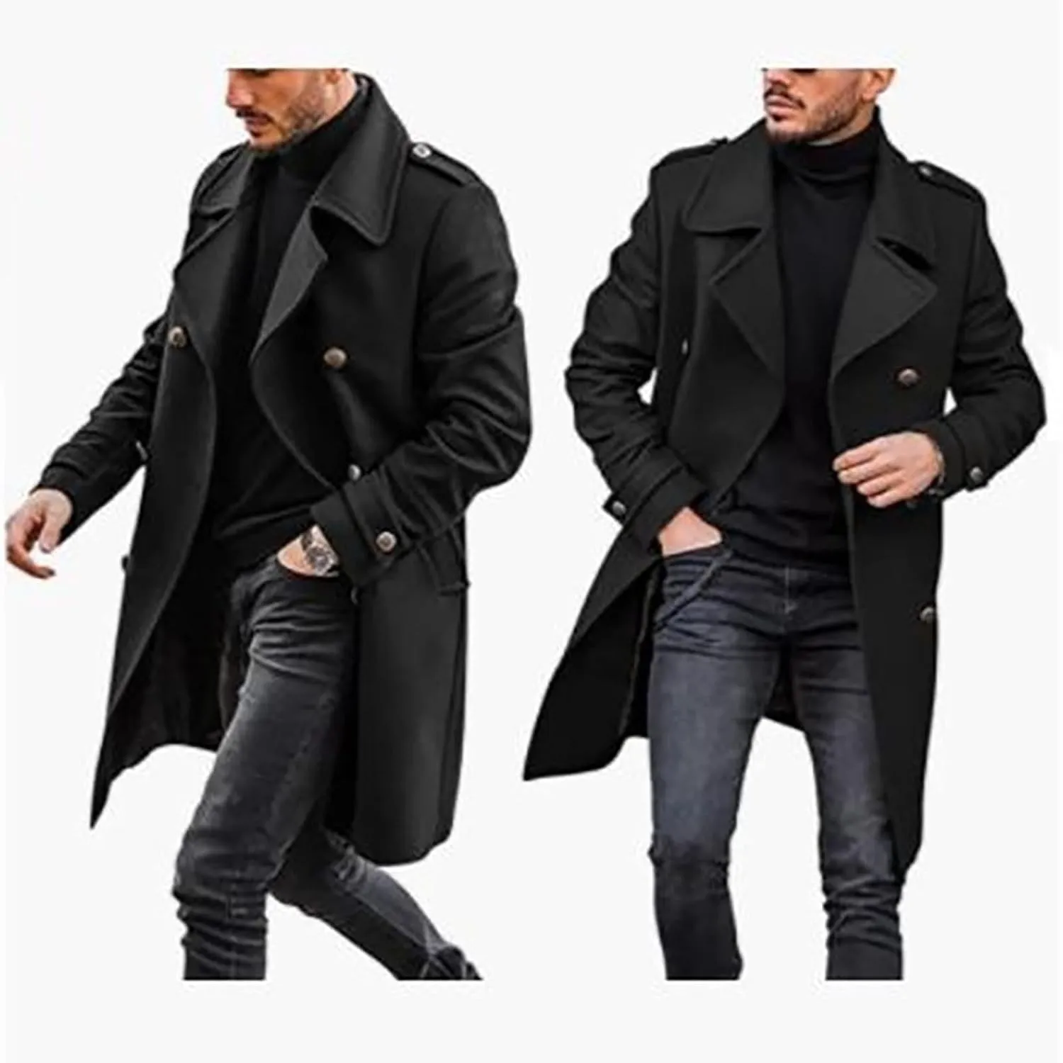 Trench Coat Jacket Men'S Autumn And Winter Street Trendy Short Off Shoulder Trench Coat Jacket Men Mens Coat Black