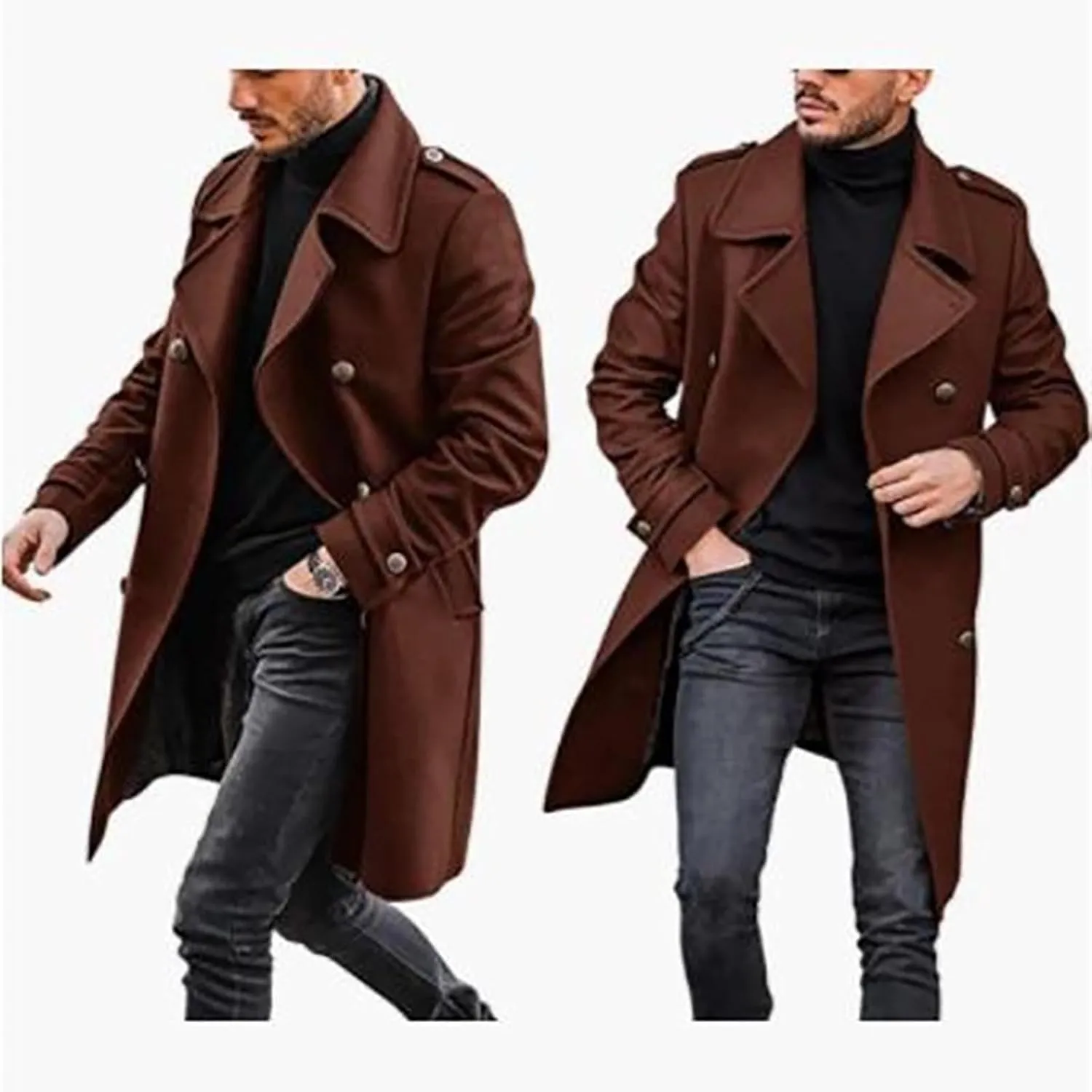 Trench Coat Jacket Men'S Autumn And Winter Street Trendy Short Off Shoulder Trench Coat Jacket Men Mens Coat Black
