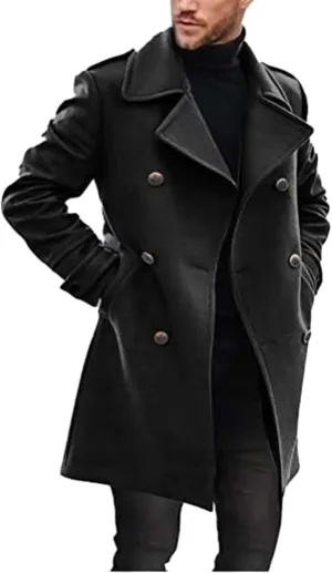 Trench Coat Jacket Men'S Autumn And Winter Street Trendy Short Off Shoulder Trench Coat Jacket Men Mens Coat Black