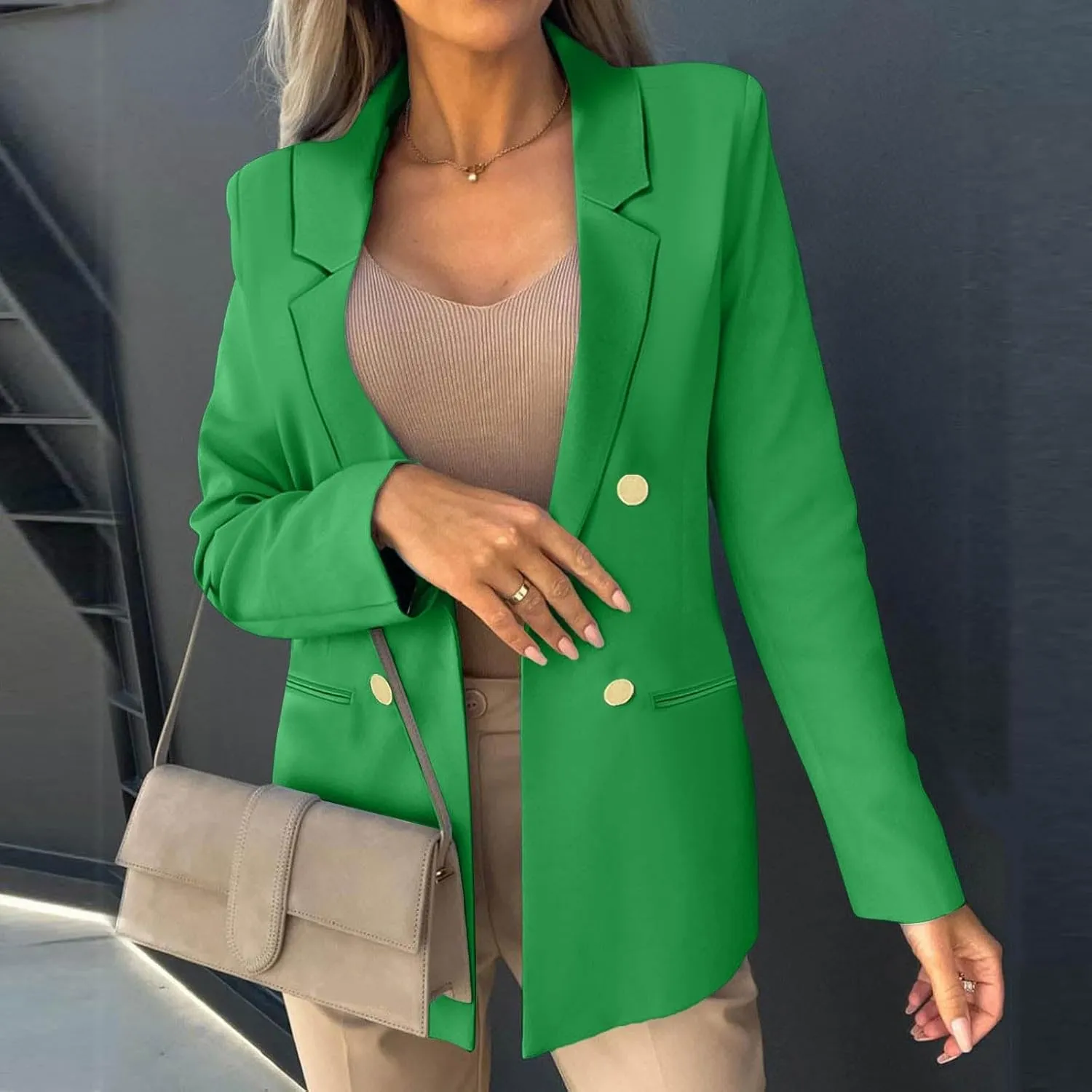 Trench Coat Women Notch Lapel Blazer Business Casual Blazers Trendy Work Office Blazer Jackets Outerwear