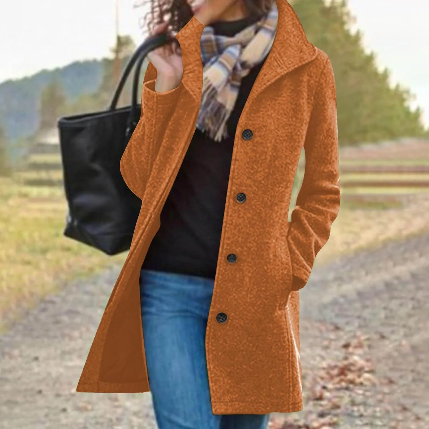Trench Coat Women Single Breasted Long Coat Wool Blend Peacoat Plus Size Dressy Jackets Casual Fall Winter Coats