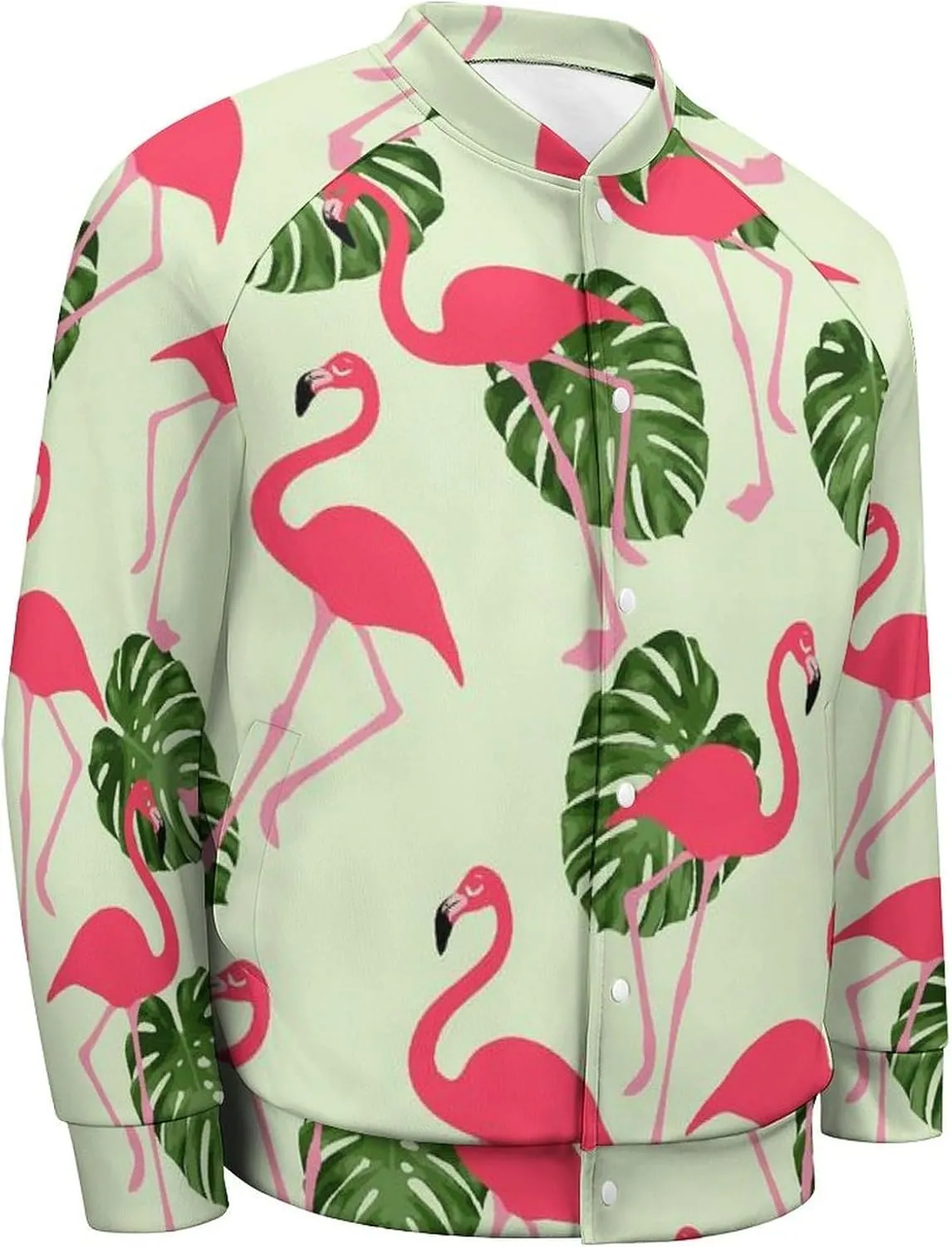 Tropical Flamingo Palm Leaves Lightweight Men's Baseball Jackets Relaxed Fit Varsity Bomber Jacket Windbreaker Coat