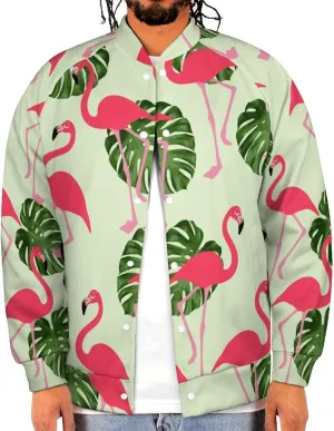 Tropical Flamingo Palm Leaves Lightweight Men's Baseball Jackets Relaxed Fit Varsity Bomber Jacket Windbreaker Coat